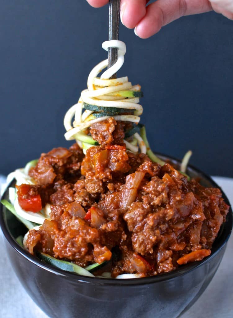 black bowl of sloppy joes with noodles for healthy whole30 recipes